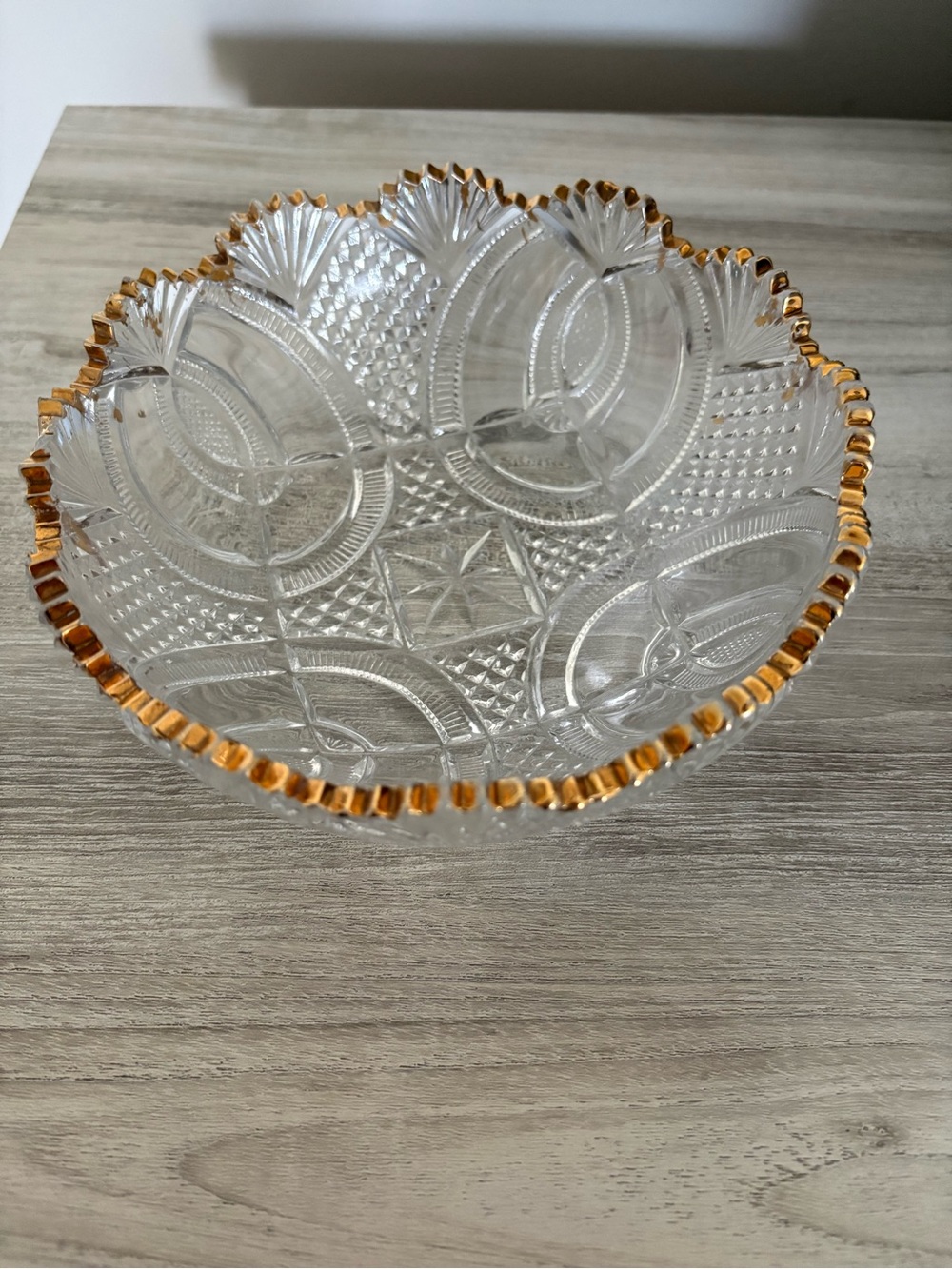 Clear Pressed Glass Bowl with Gold Trim